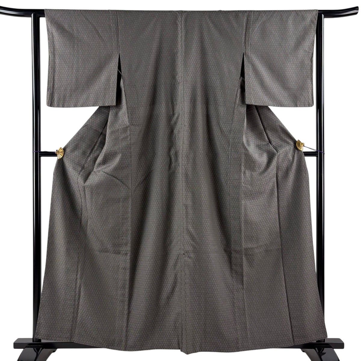 お召 身丈160cm 裄丈62.5cm S 単衣 花 灰色 正絹 秀品 【中古】