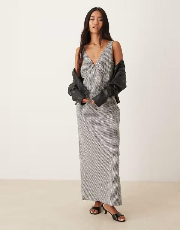 エイソス レディース トップス ワンピース ギンガムチェック ミディ ギンガム ASOS DESIGN midi slip dress in mono gingham Mono gingham