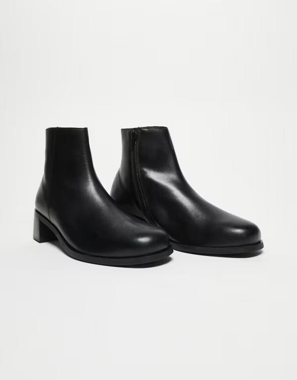 エイソス メンズ シューズ ブーツ・レインブーツ チェルシーブーツ チェルシー ブーツ ヒール ASOS DESIGN heeled chelsea boots with inside zip Bla