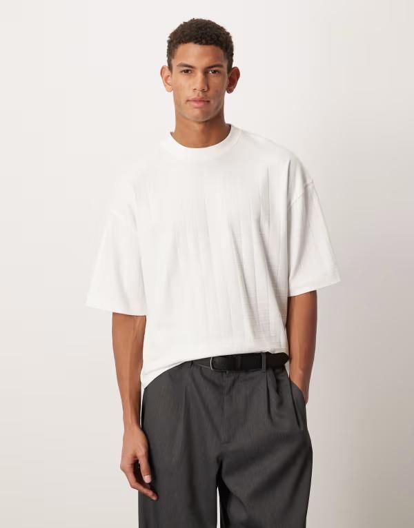 エイソス メンズ トップス Tシャツ ASOS DESIGN heavyweight oversized boxy Tshirt texture WHITE ホワイト