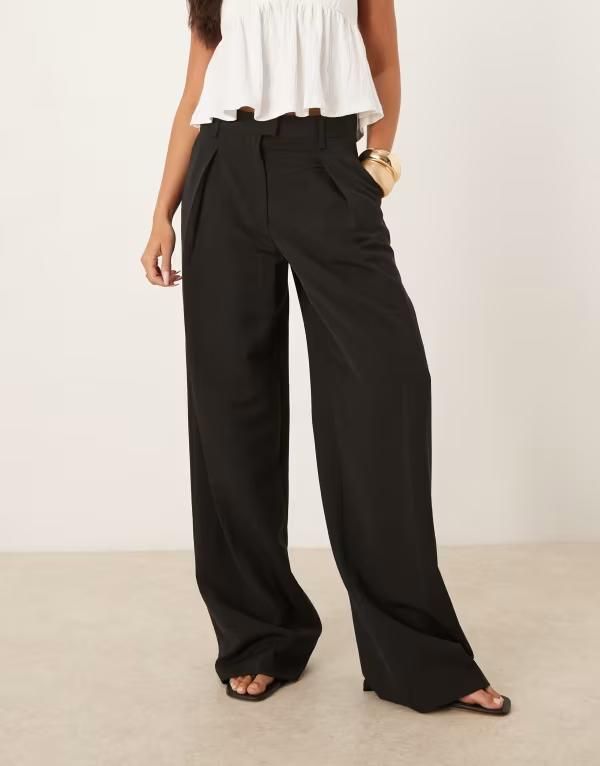 マンゴ レディース ボトムス カジュアルパンツ パンツ Mango pleat front tailored pants Black ブラック