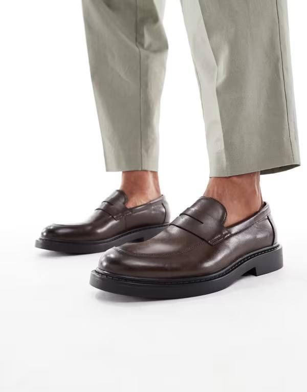 エイソス メンズ シューズ スリッポン・ローファー ローファー ASOS DESIGN penny loafers BROWN ブラウン