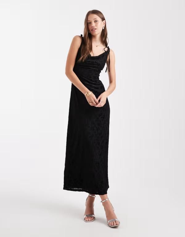 ミスセルフフリッジ レディース トップス ワンピース マキシワンピース マキシ Miss Selfridge devore cowl neck maxi dress Black ブラック