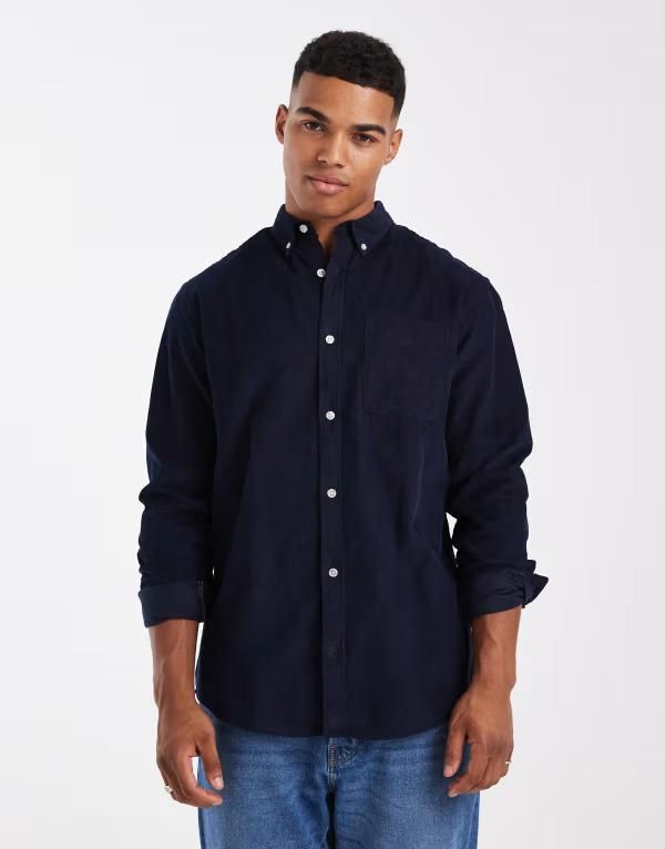 ジャック アンド ジョーンズ メンズ トップス シャツ Jack Jones cord shirt with pocket Sky captain ネイビー