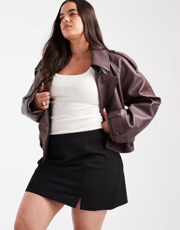 エイソス レディース ボトムス スカート ミニ ASOS DESIGN Curve tailored mini skirt with slit black ブラック