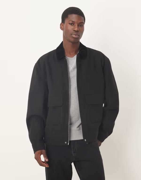 エイソス メンズ アウター ジャケット・ブルゾン ウール コントラスト ジャケット ASOS DESIGN jacket with contrast collar in wool look Black