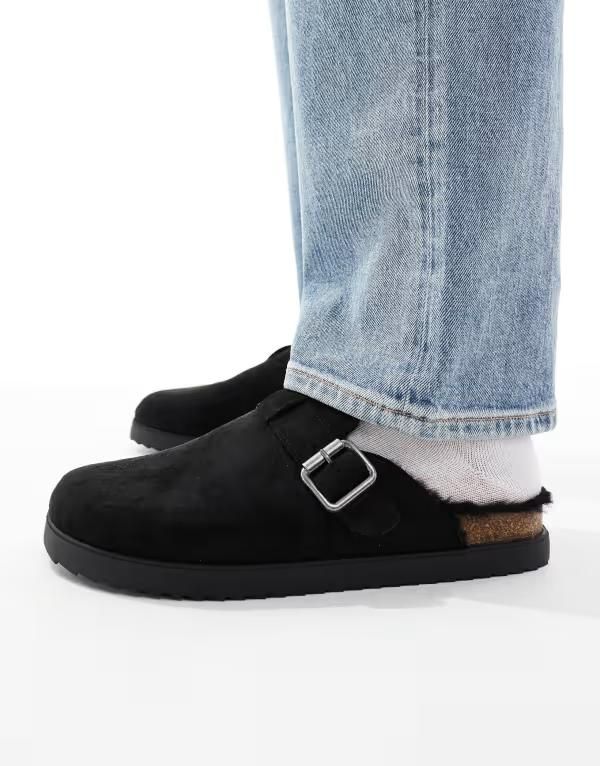 エイソス メンズ シューズ スリッポン・ローファー ローファー ASOS DESIGN mule loafers with faux fur lining Black ブラック