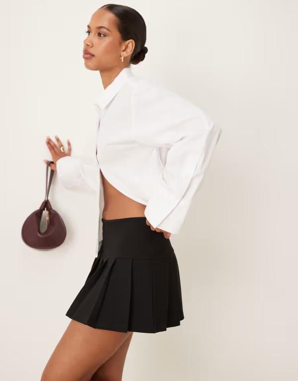 エイソス レディース ボトムス ハーフパンツ・ショーツ プリーツ ミニ ASOS DESIGN ponte micro pleated mini skort Black ブラック