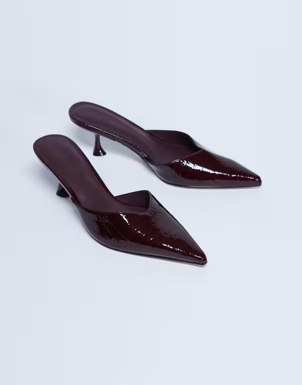 トップショップ レディース シューズ サンダル Topshop Ivette croc patent closed toe mules Burgundy バーガンディ