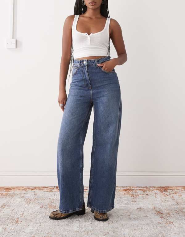 リクレイム ヴィンテージ レディース ボトムス デニムパンツ ジーンズ Reclaimed Vintage baggy jeans in mid blue western wash Light blu