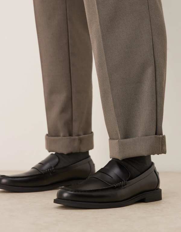 エイソス メンズ シューズ スリッポン・ローファー ローファー ASOS DESIGN penny loafers Black ブラック