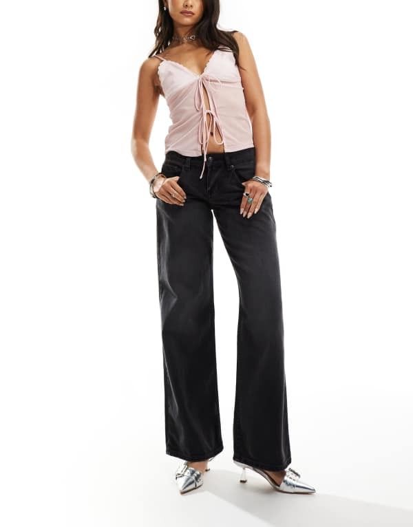 モーテル レディース ボトムス デニムパンツ ローライズ ジーンズ Motel low rise parallel leg jeans in washed black Washed black gre