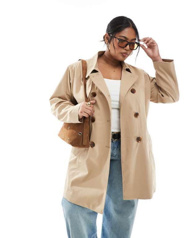 オンリーカーブ レディース アウター コート ONLY Curve belted short trench coat BEIGE ベージュ