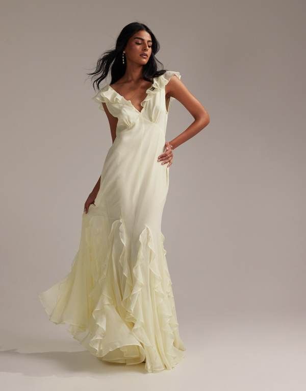 エイソス レディース トップス ワンピース マキシワンピース マキシ ASOS DESIGN Bridesmaids flutter sleeve bias cut maxi dress with g 29,770円