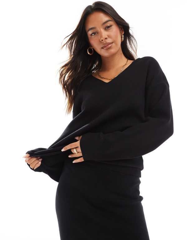 オブジェクト レディース アウター ニット・セーター Vネック セーター Object structured v neck sweater part of a set Black ブラック