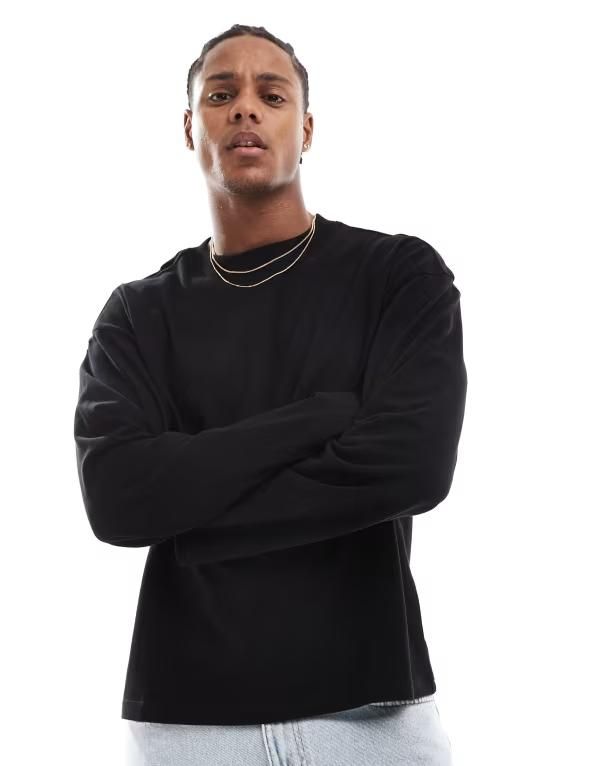 ウィークデイ メンズ トップス Tシャツ Weekday boxy fit long sleeve Tshirt Black ブラック