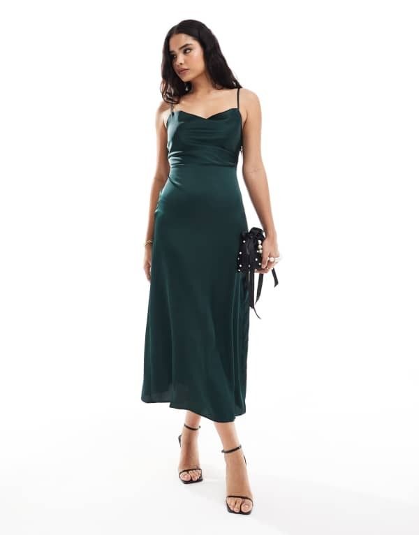 ヴィラ レディース トップス ワンピース マキシワンピース サテン マキシ Vila satin cowl neck camisole maxi dress in dark Scarab グリーン