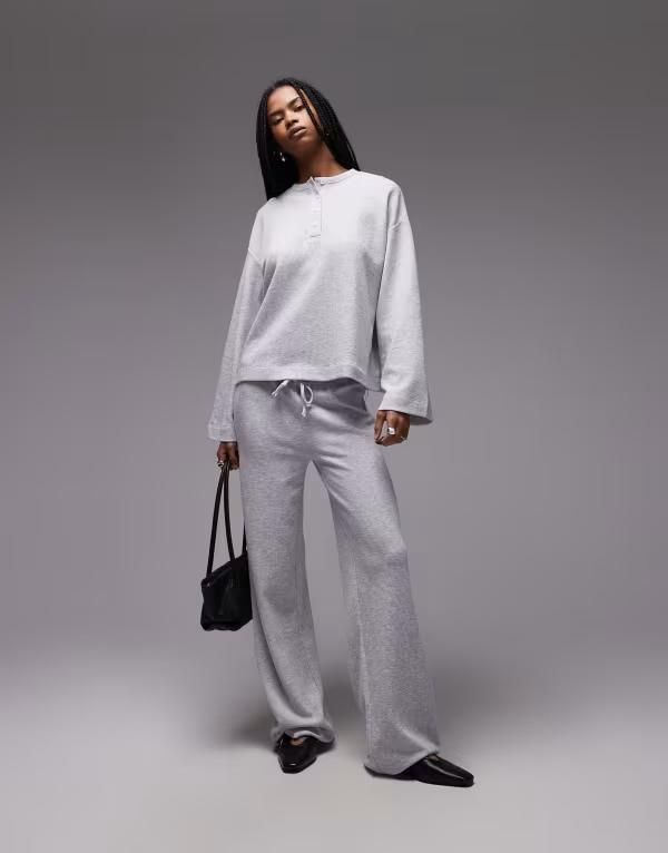 エイソス レディース ボトムス カジュアルパンツ ワイドレッグ スウェットパンツ ニット ASOS DESIGN waffle knit wide leg sweatpants in heathere