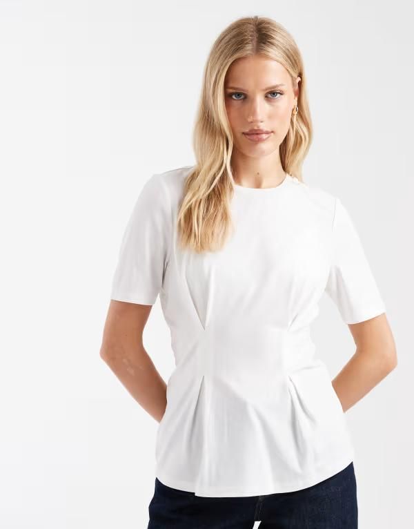 オンリー レディース トップス Tシャツ ONLY pleat detailing cinched tshirt Cloudancer ホワイト