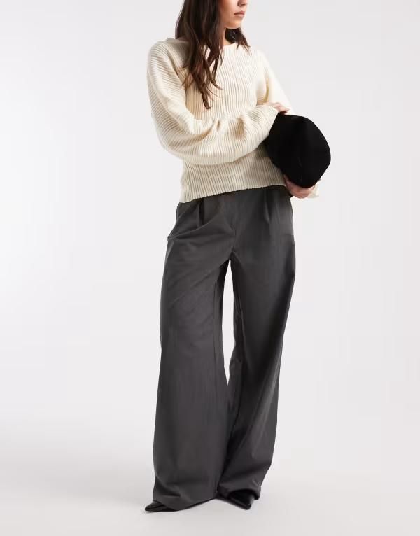 エイソス レディース ボトムス カジュアルパンツ ASOS DESIGN clean waistband tailored pants in charcoal チャコール