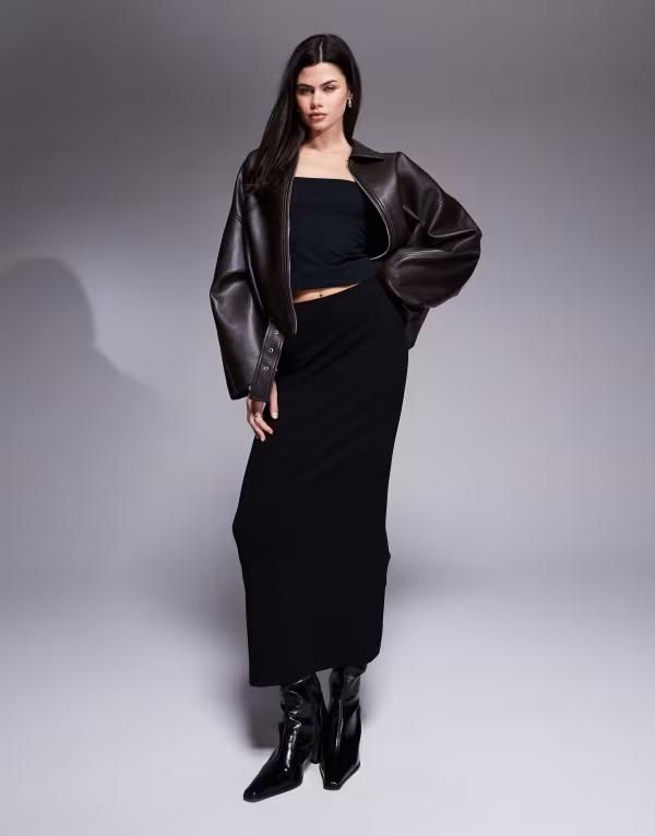 リバーアイランド レディース ボトムスカート マキシ River Island cleaneoprene maxi skirt Black ブラック