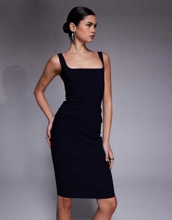 ベスパー レディース トップス ワンピース ミディ Vesper bengaline square neck bodycon midi dress NAVY ネイビー