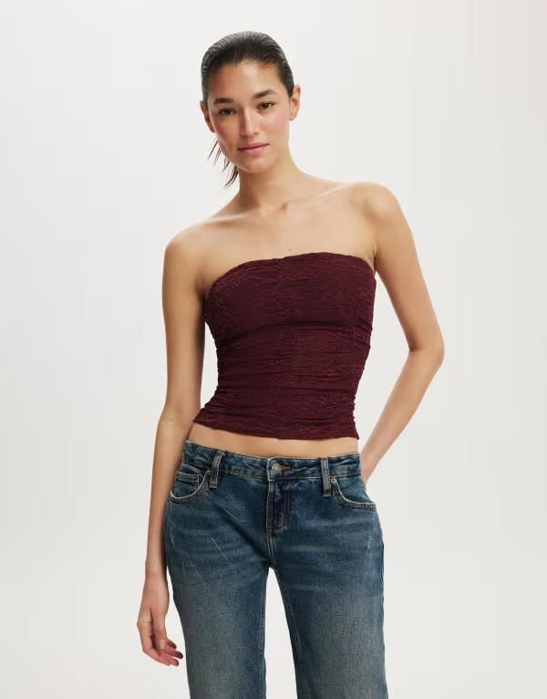 コットンオン レディース トップス ベスト Cotton Cara corset bandeau Burgundy バーガンディ