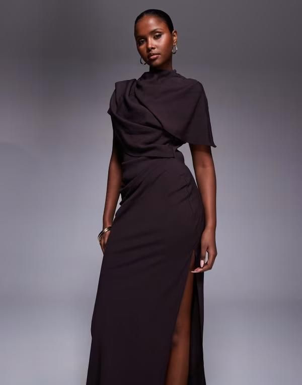 エイソス レディース トップス ワンピース ケープデザイン ハイネック ドレープ キャップ ケープ マキシ ASOS DESIGN high neck draped bodice cape maxi