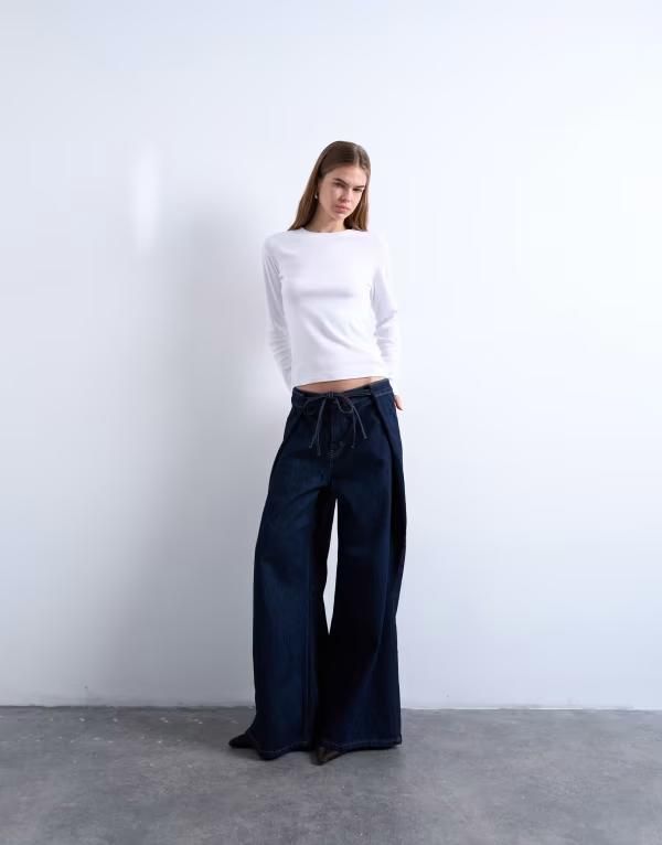 トップショップ レディース ボトムス デニムパンツ プリーツ ジーンズ Topshop deepleated tie front jeans indigo RINSE INDIGO インディゴ