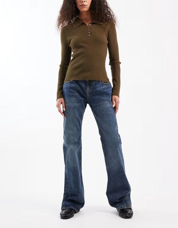 コットンオン レディース ボトムス デニムパンツ ブーツカット ローライズ ブーツ Cotton low rise bootcut jean in teardrop BLUE ブルー