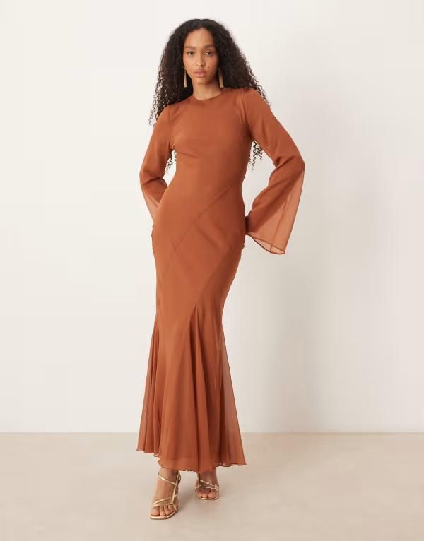 エイソス レディース トップス ワンピース マキシ ASOS DESIGN flare sleeves maxi dress in dark rust Dark rust ラスト