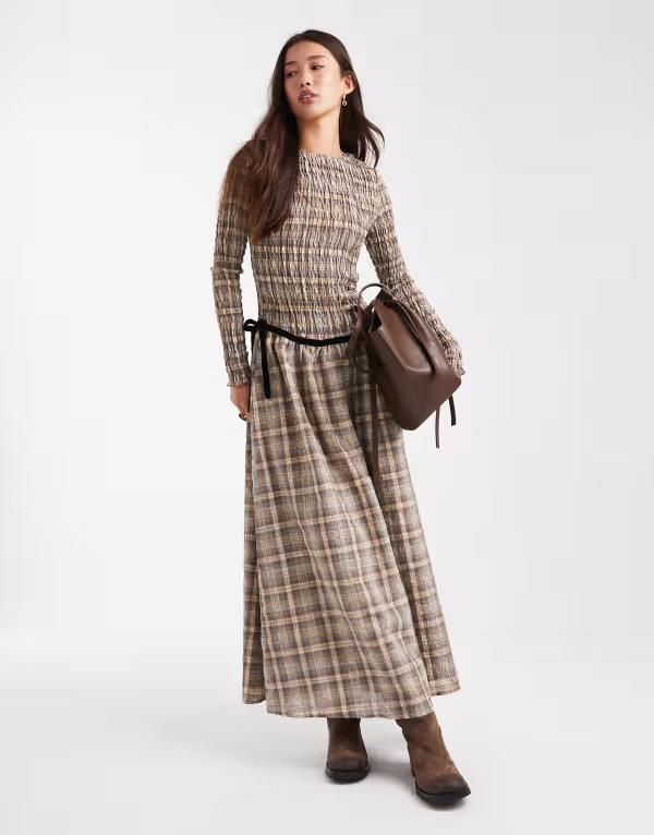 デイジーストリート レディース トップス ワンピース マキシ Daisy Street long sleeve dropped waist shirred maxi dress in yellow g