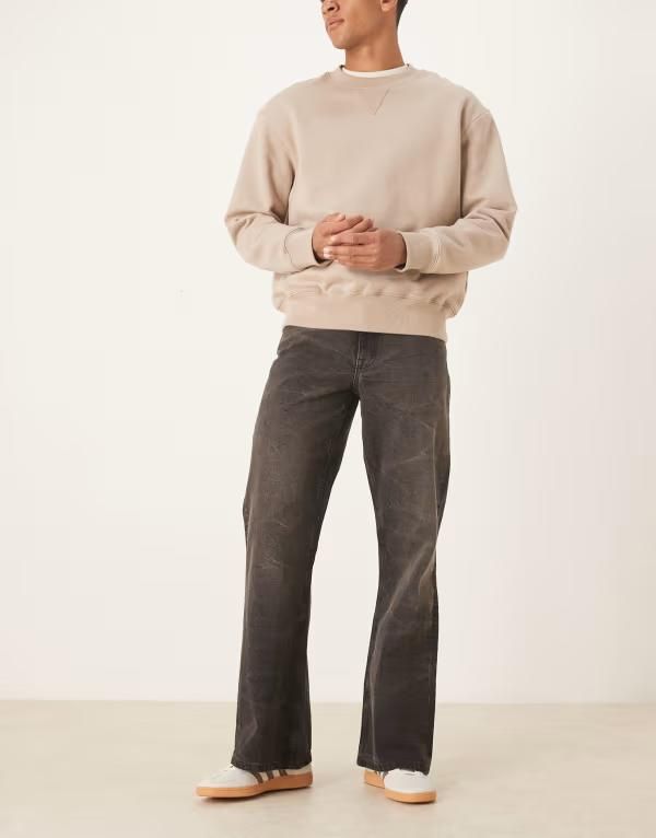 エイソス メンズ ボトムス デニムパンツ ジーンズ ASOS DESIGN wide flare jeans in washed black with brown tint WASHED BLACK