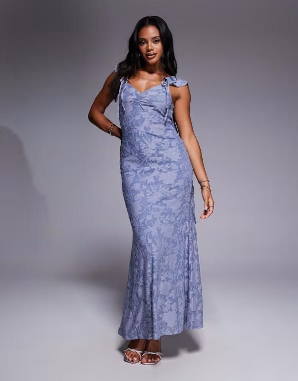 エイソス レディース トップス ワンピース マキシワンピース フリル マキシ ASOS DESIGN ruffle cami strap maxi dress Blue ブルー