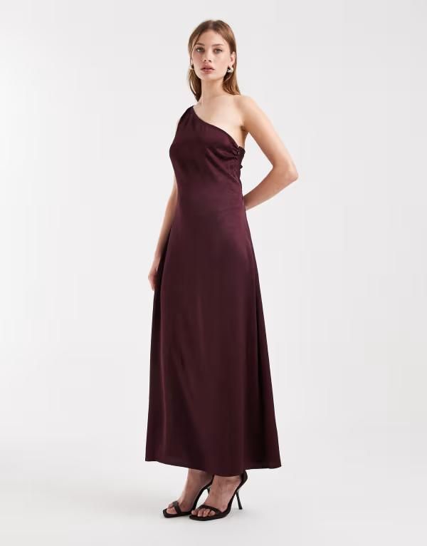 ヴェロモーダ レディース トップス ワンピース サテン マキシ Vero Moda one shoulder satin maxi dress Winetasting バーガンディ