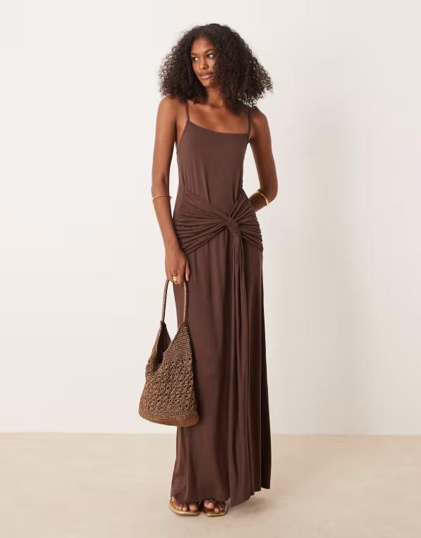 エイソス レディース トップス ワンピース マキシワンピース マキシ ASOS DESIGN twist detail cami maxi dress in chocolate Chocolate チ