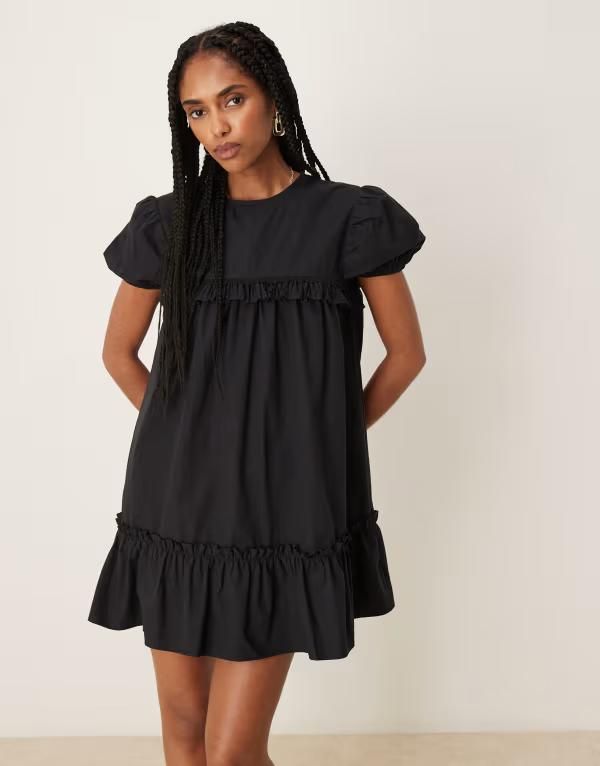 エイソス レディース トップス ワンピース ミニワンピース ミニ ASOS DESIGN peplum hem poplin mini dress Black ブラック