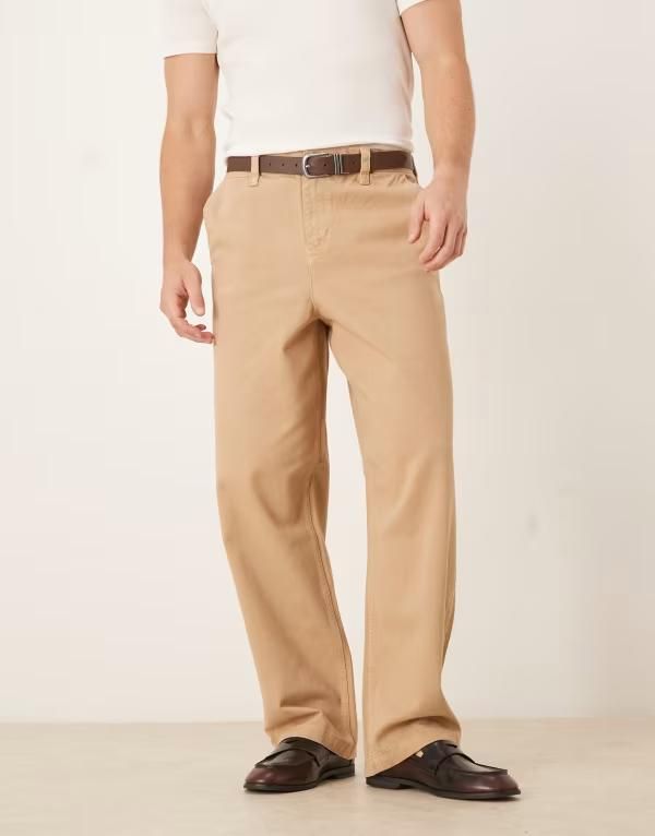 エイソス メンズ ボトムス カジュアルパンツ ストレート パンツ ASOS DESIGN loose straight leg pants BEIGE ベージュ