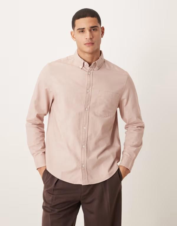 エイソス メンズ トップス シャツ オックスフォード ASOS DESIGN regular oxford shirt in light PINK ピンク