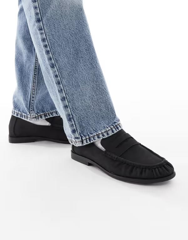 エイソス メンズ シューズ スリッポン・ローファー ASOS DESIGN penny loafers with ruching Black ブラック