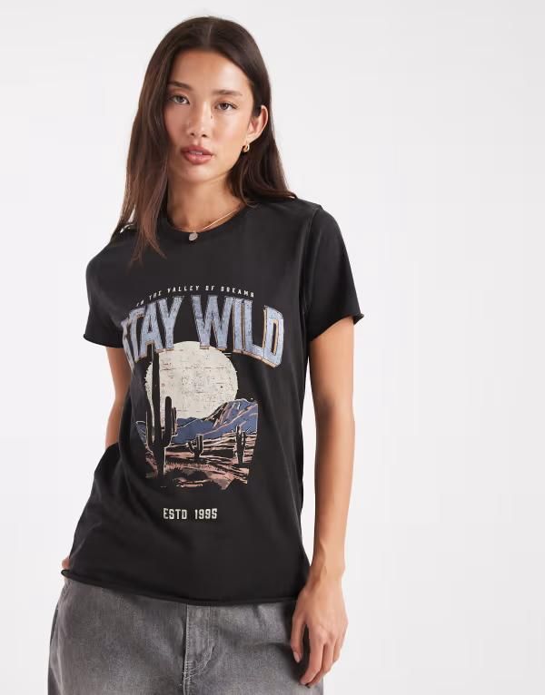 オンリー レディース トップス Tシャツ プリント ONLY Stay Wild printshirt Black ブラック