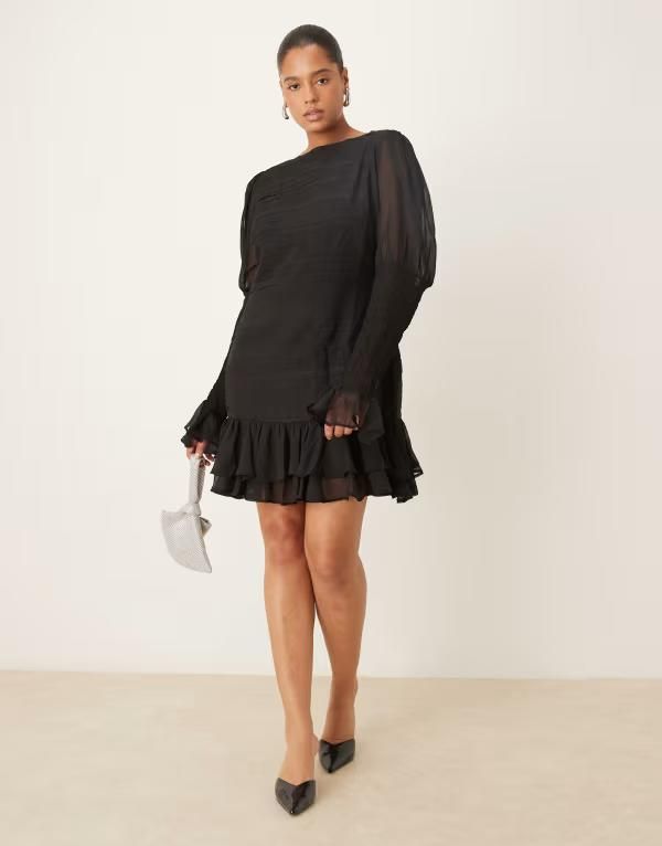 エイソス レディース トップス ワンピース ミニ ASOS Curve ASOS DESIGN Curve slash neck dropped waist mini dress with shirr
