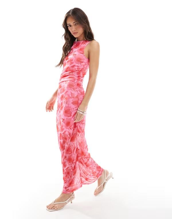 ピーシーズ レディース トップス ワンピース ミディワンピース フラワー柄 プリント ギャザー ミディ フラワー Pieces ruched midi dress in bold floral pri