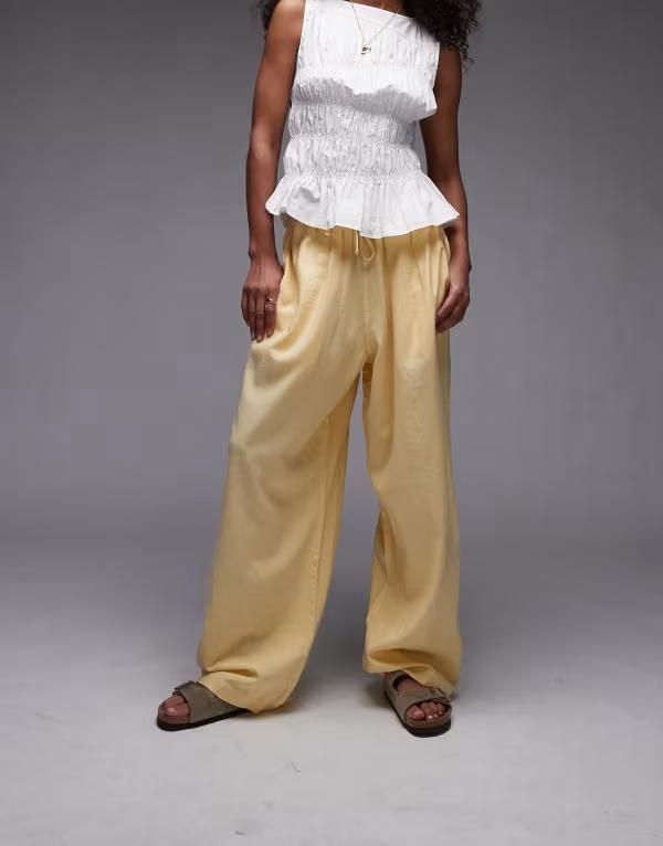 トップショップ レディース ボトムス カジュアルパンツ パンツ リネン Topshop linen look balloon pants in yellowイエロー
