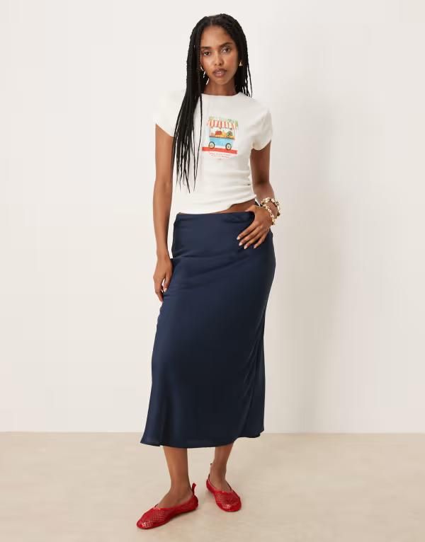 ヴィラ レディース ボトムス スカート サテン マキシ VILA satin maxi skirt Navy Blazer ネイビー
