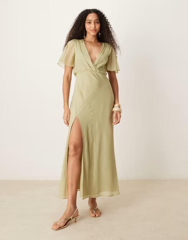 エイソス レディース トップス ワンピース ミディワンピース ミディ ASOS DESIGN angel sleeves wrap front midi dress with seaming deta