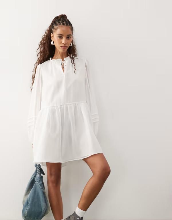 リクレイム ヴィンテージ レディース トップス ワンピース ミニ Reclaimed Vintage western mini smock dress Cream クリーム