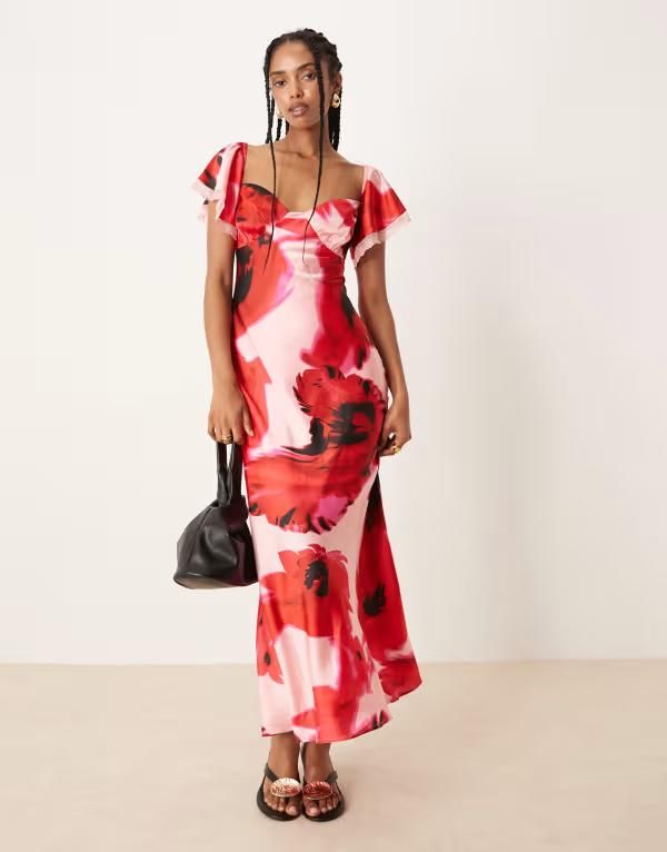 エイソス レディース トップス ワンピース ミディワンピース フラワー柄 プリント ミディ レース フラワー ASOS DESIGN off the shoulder midi dress with