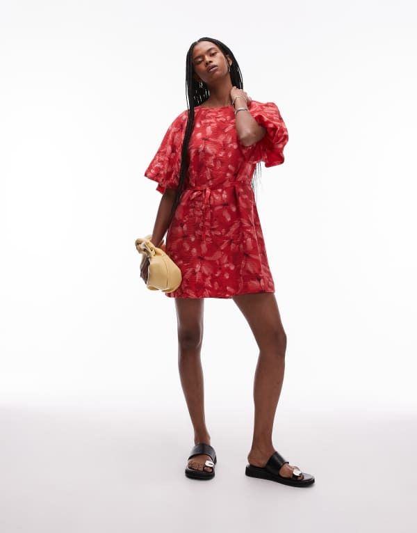 アンドアザーストーリーズ レディース トップス ワンピース ミニワンピース フラワー柄 プリント ミニ フラワー Other Stories round neck mini dress with pu