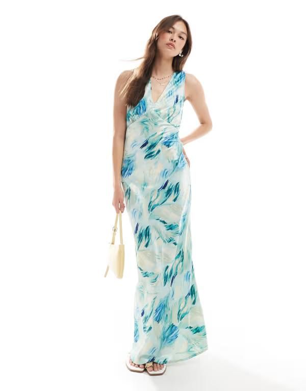 ヴェロモーダ レディース トップス ワンピース オープンバック Vネック マキシワンピース プリント マキシ Vero Moda vneck open back maxi dress in abstr